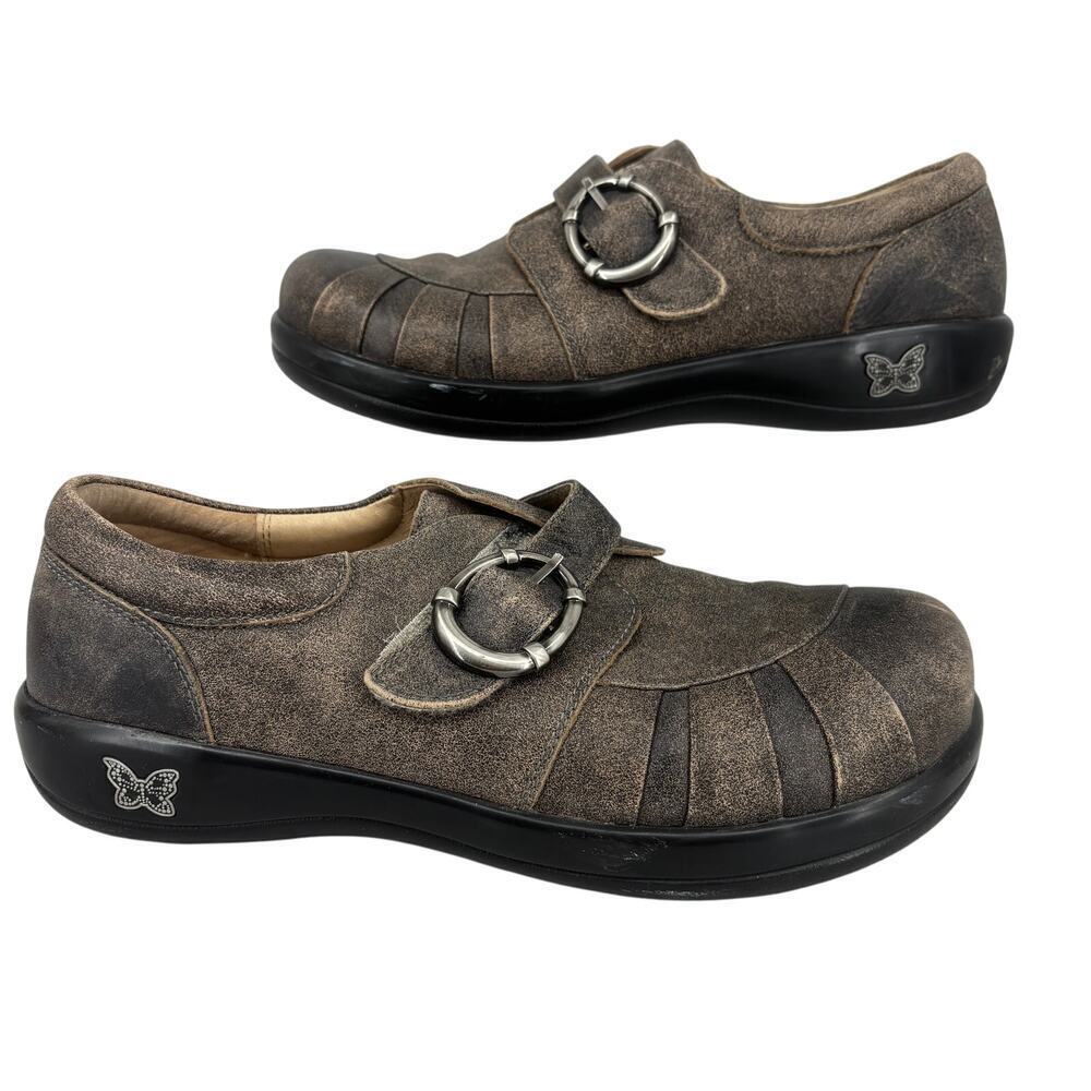 Alegria Khloe Shoes Size EU 40 Brown Burnished Leather Slip On Adjustable Strap